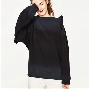 Zara Ruffle Long Sleeves Sweater Black Medium